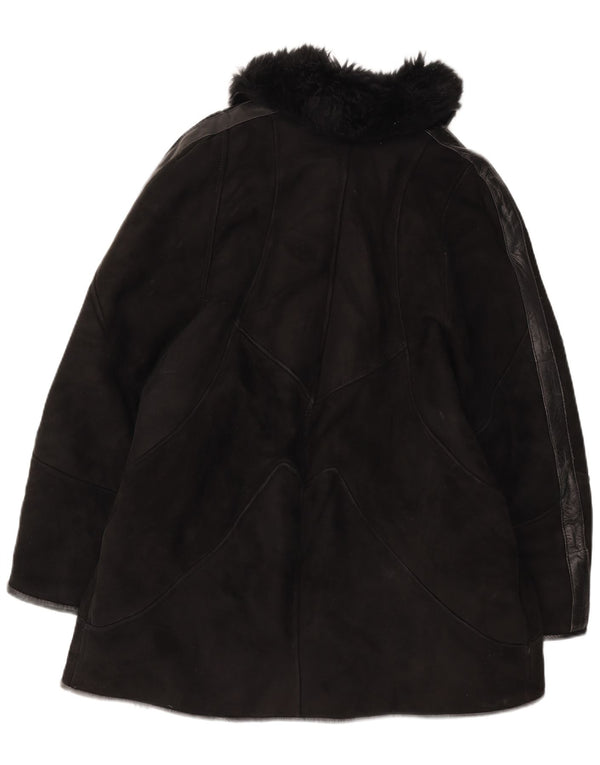 Cappotto in shearling vintage da donna UK 14 medio nero