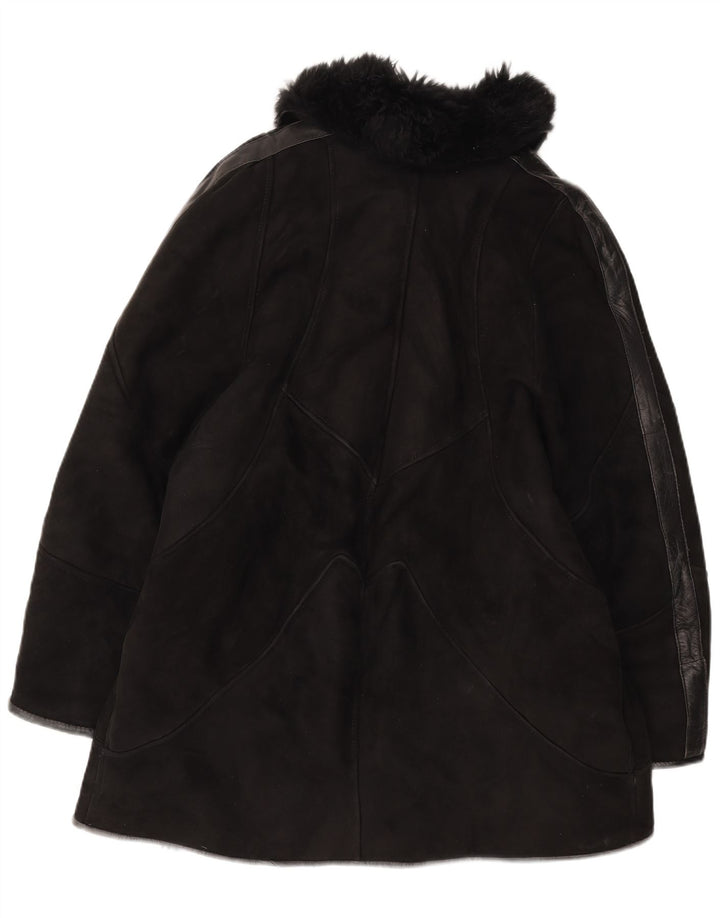 Cappotto in shearling vintage da donna UK 14 medio nero