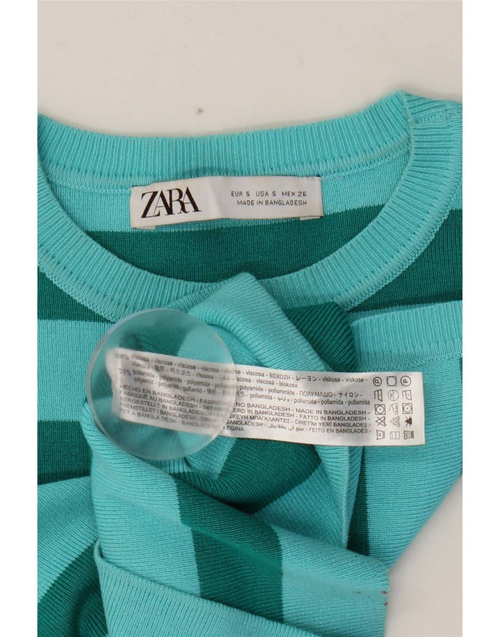 Canotta corta da donna Zara UK 8 piccola in viscosa a righe blu