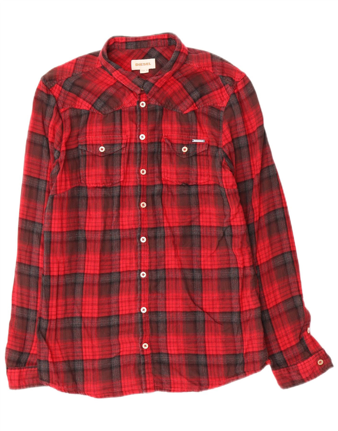 Camicia Diesel da uomo in flanella di cotone a quadri rossi medi