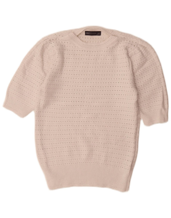 Maglione maglione girocollo da donna Marks & Spencer UK 10 piccolo bianco