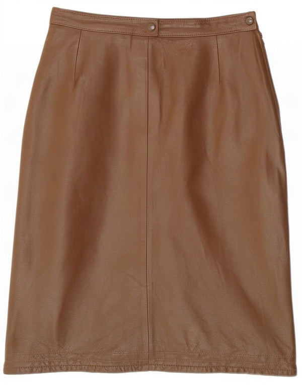 Gonna in pelle a vita alta da donna vintage IT 46 grande W28 marrone