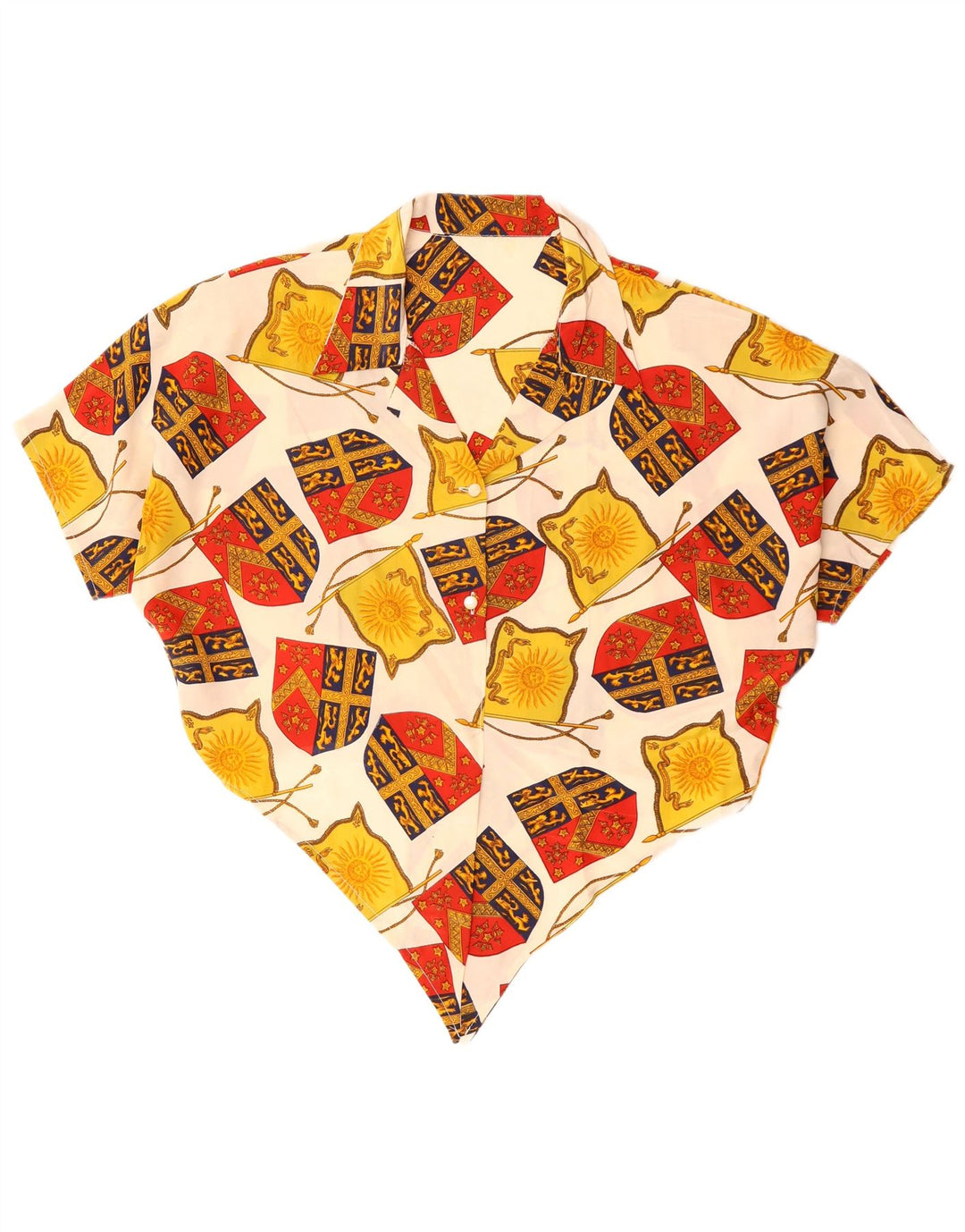 Camicetta vintage da donna con motivo astratto corto UK 14 grande bianco sporco