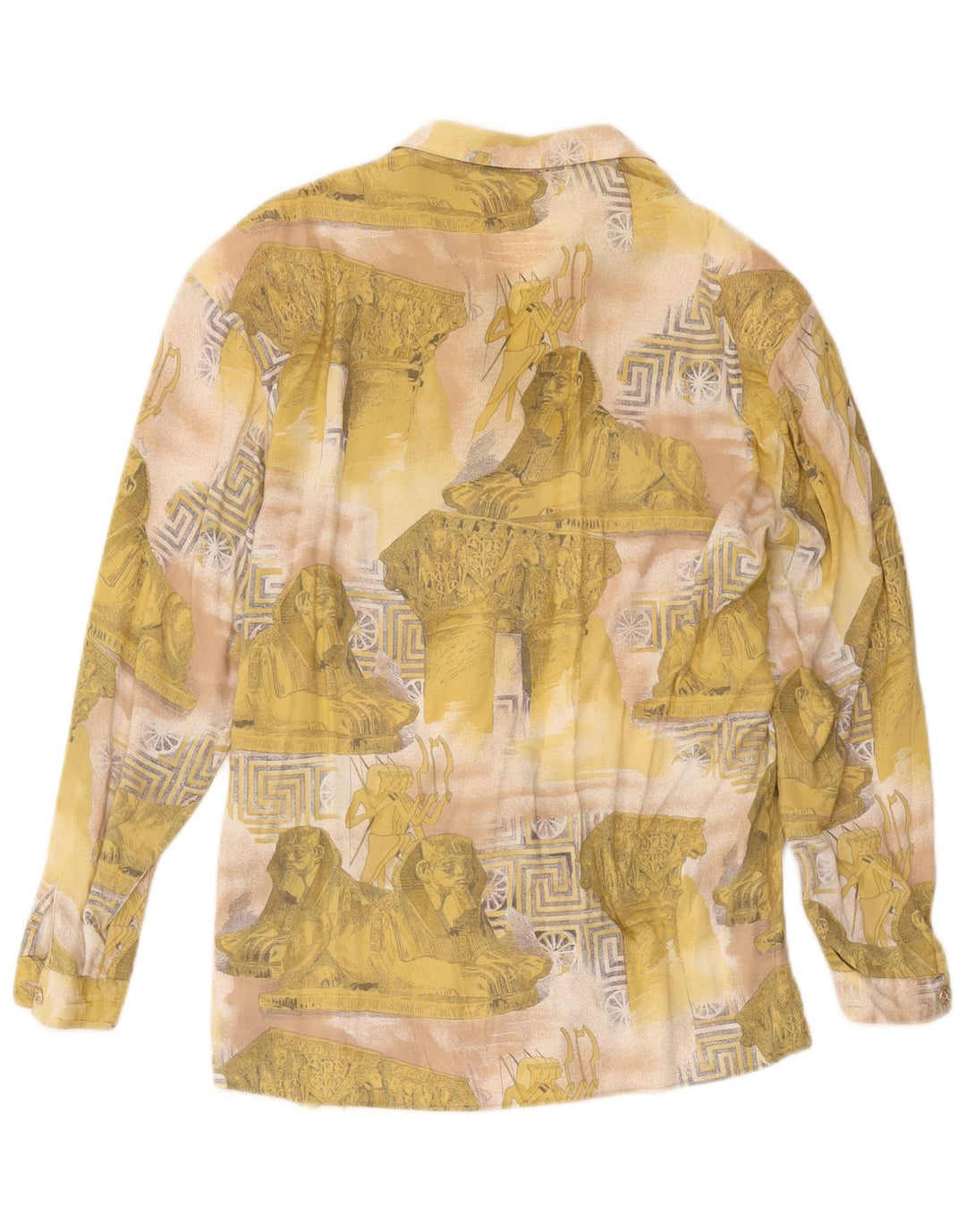 Camicetta camicia vintage da donna con motivo astratto UK 16 grande gialla