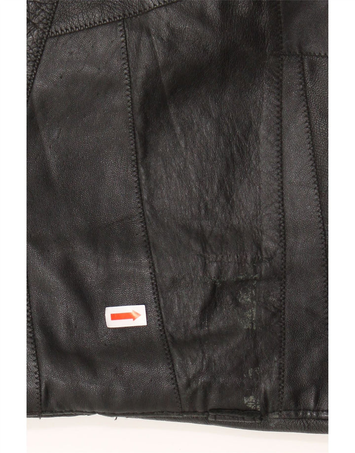 VINTAGE Mens Leather Waistcoat  Large Black Patchwork Leather
