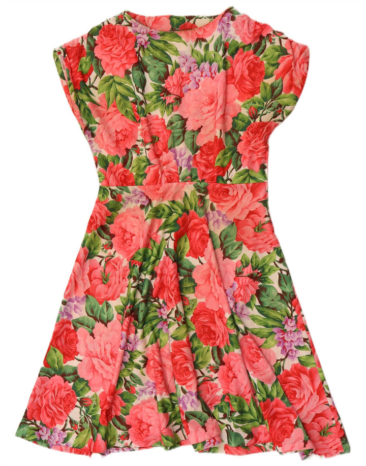 Abito a trapezio da donna vintage UK 12 medio floreale multicolore