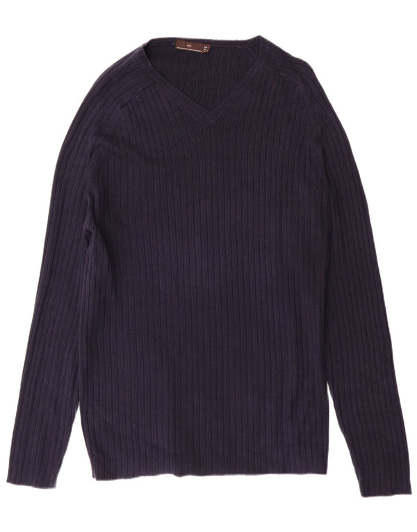 Maglione Zara da uomo con scollo a V grande in cotone blu navy