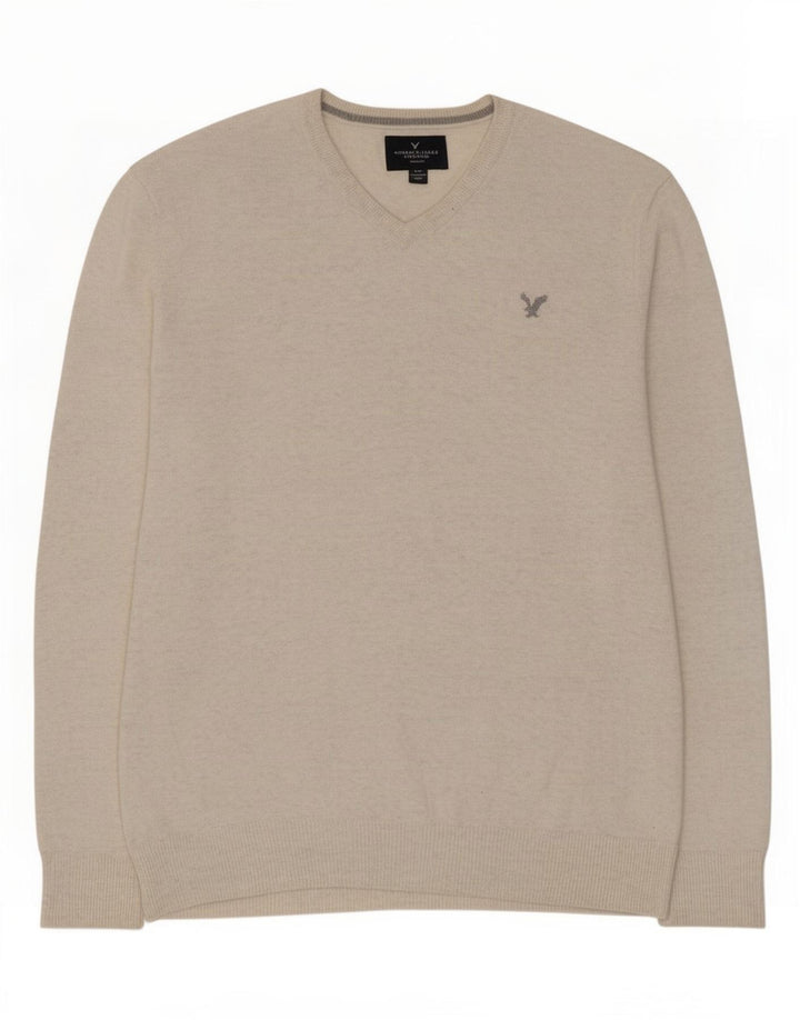 Maglione da uomo con scollo a V American Eagle Outfitters beige medio chiazzato