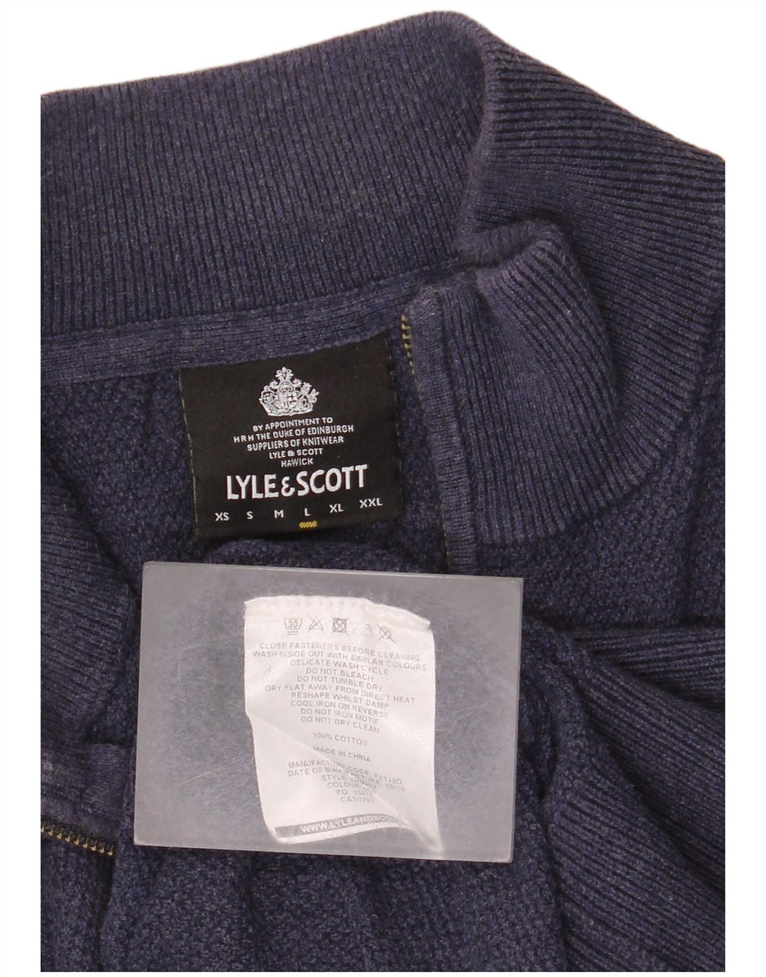 Lyle & Scott Maglione da uomo con zip e collo grande in cotone blu navy