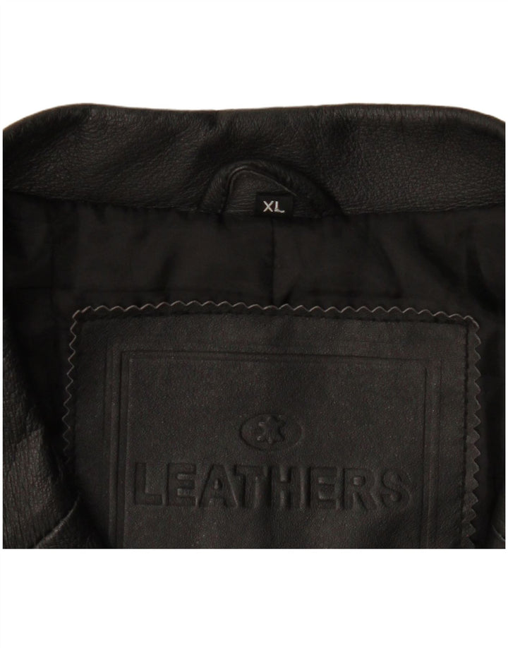 Giacca blazer in pelle vintage da uomo a 3 bottoni UK 42 XL in pelle nera