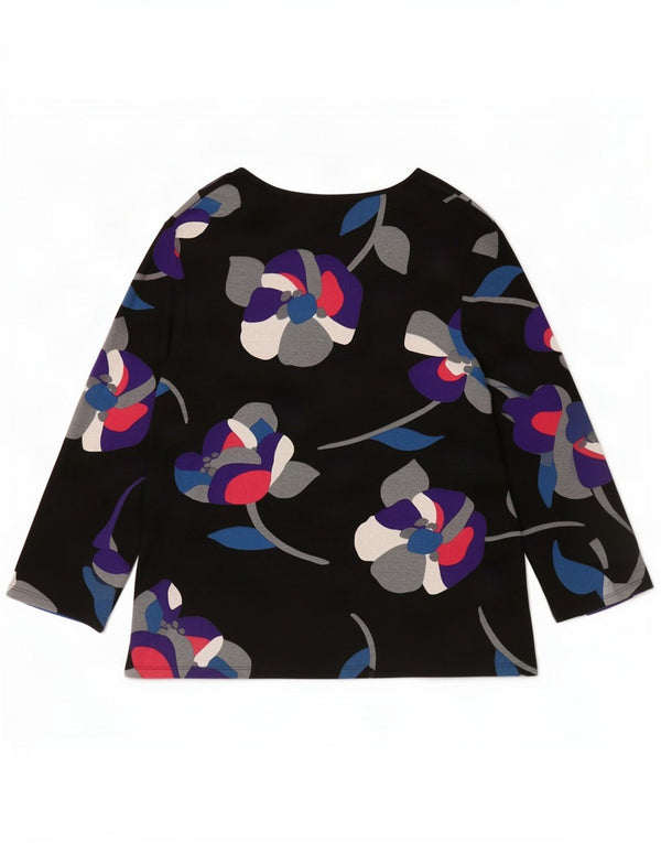 Marks & Spencer Top grafico da donna manica 3/4 UK 16 grande floreale nero