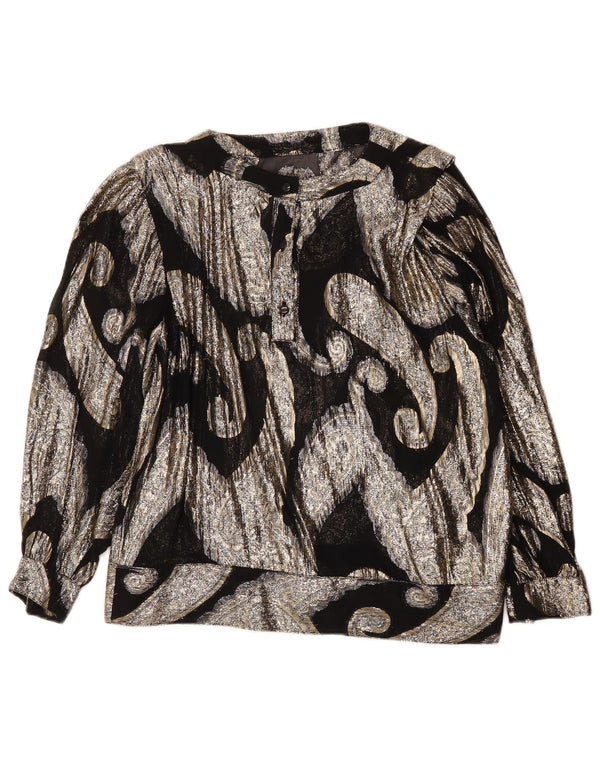 Top vintage da donna trasparente con camicetta trasparente UK 14 grande motivo cachemire nero