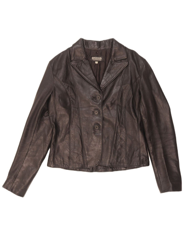 Giacca in pelle vintage da donna IT 46 grande nera