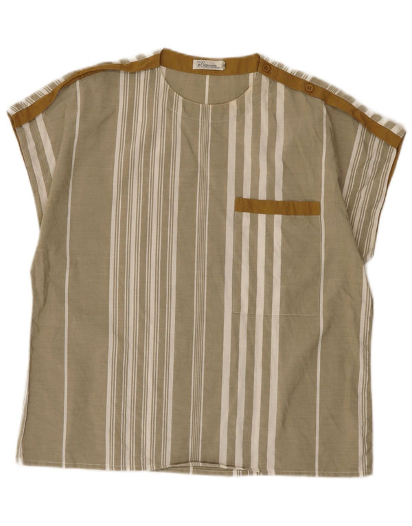Camicetta da donna vintage Top EU 40 cotone a righe kaki medio