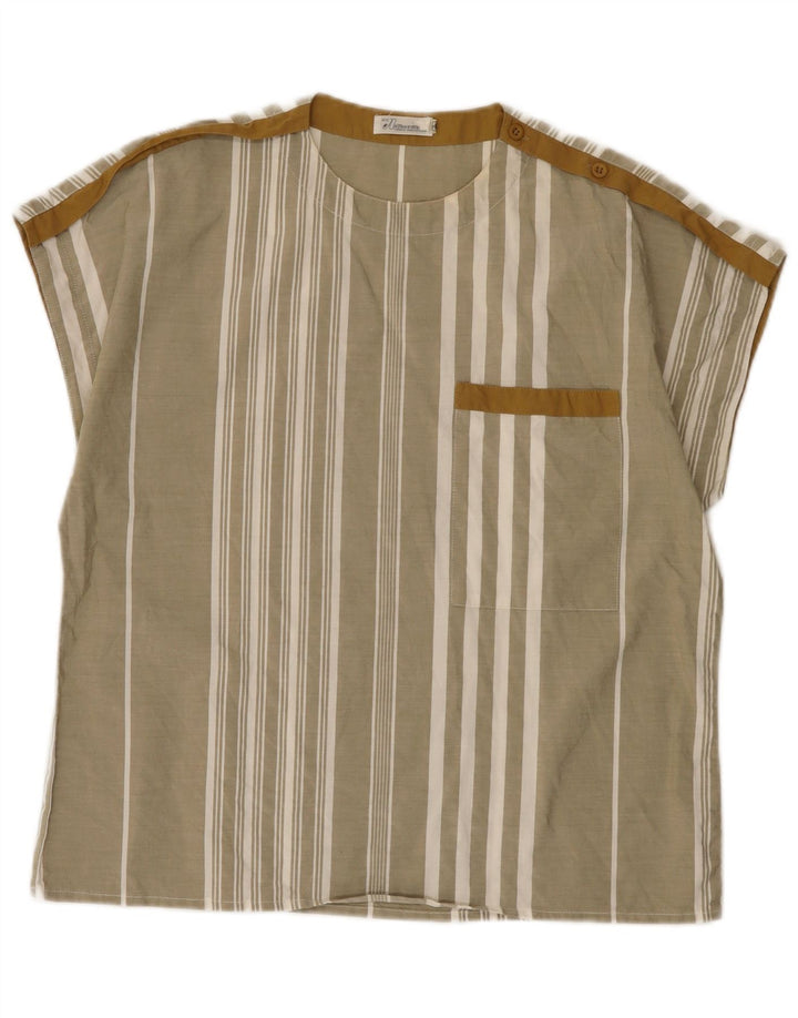 Camicetta da donna vintage Top EU 40 cotone a righe kaki medio