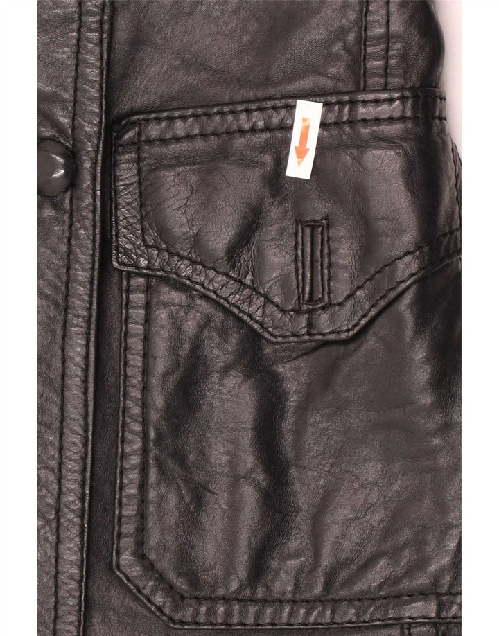 Giacca in pelle doppiopetto vintage da donna UK 8 piccola nera