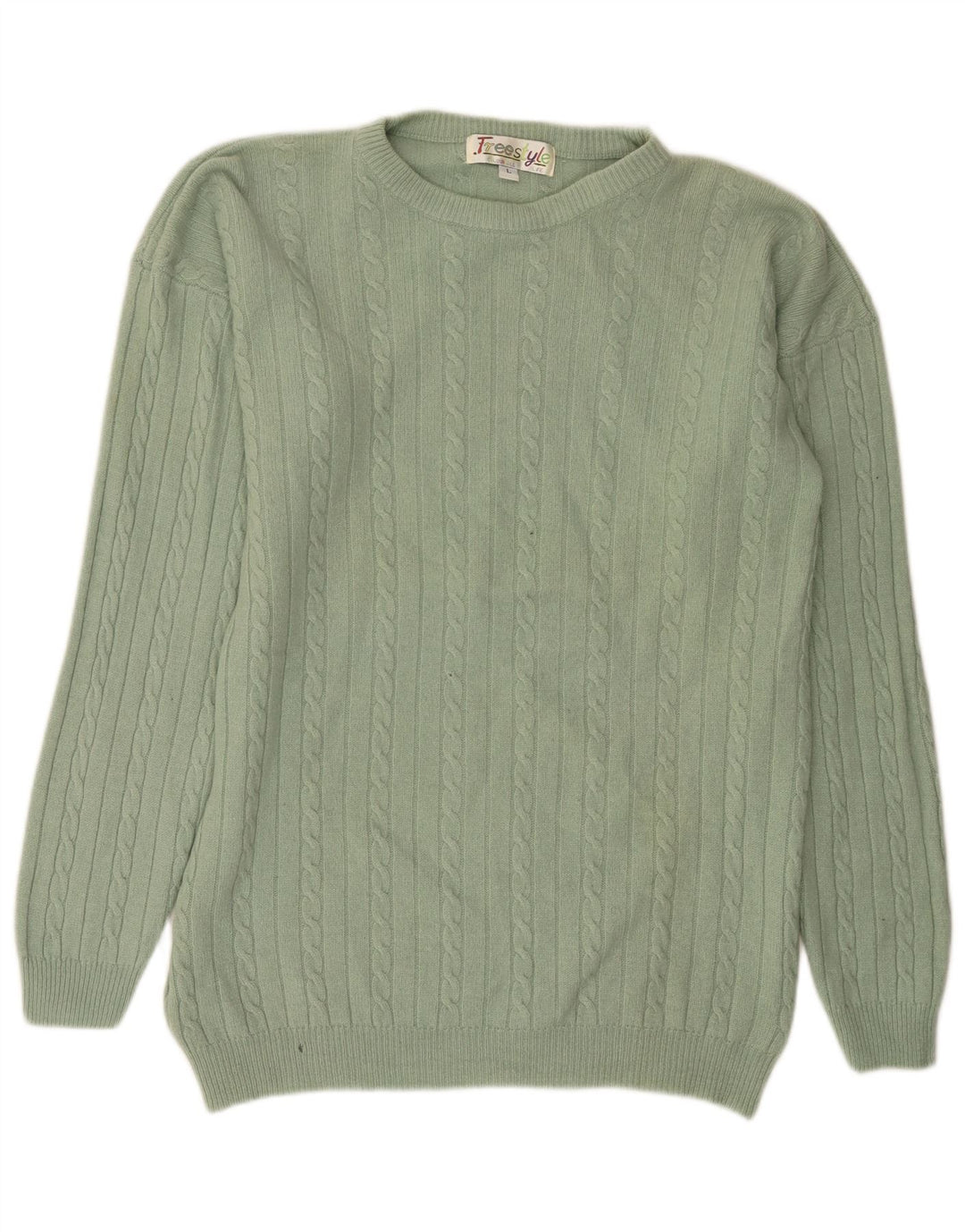 Maglione girocollo da uomo stile libero in lana verde grande