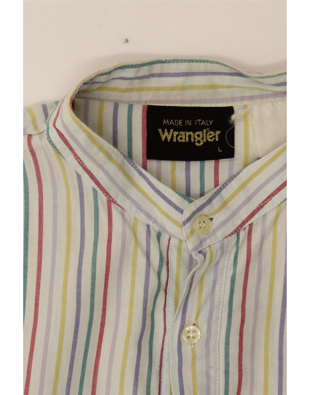 WRANGLER Mens Short Sleeve Pullover Shirt Large White Striped Vintage Wrangler and Second-Hand Wrangler from Messina Hembry 
