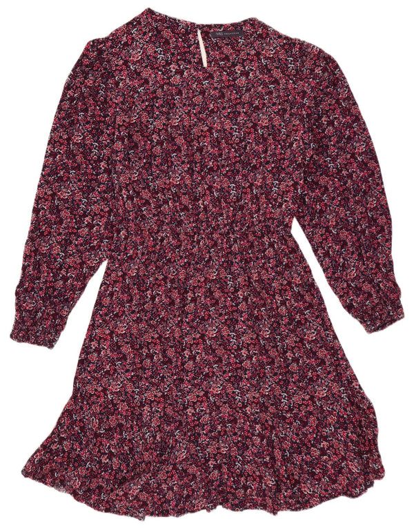 Marks & Spencer Womens Long Sleeve A-Line Dress UK 10 Small Pink Floral