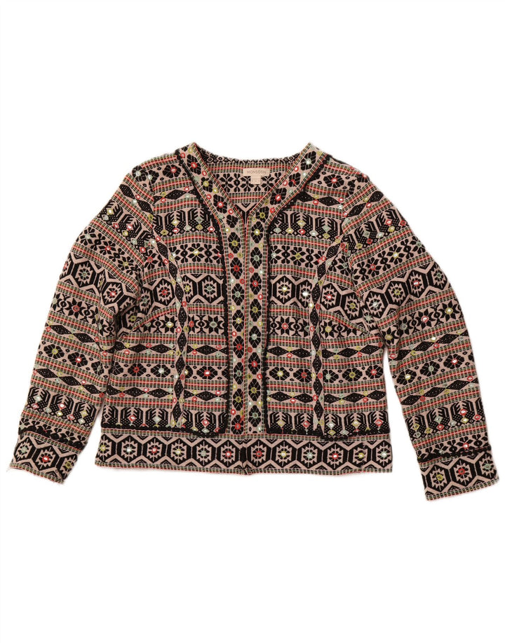 MONSOON Giacca Bolero aperta da donna UK 18 XL Cotone geometrico nero