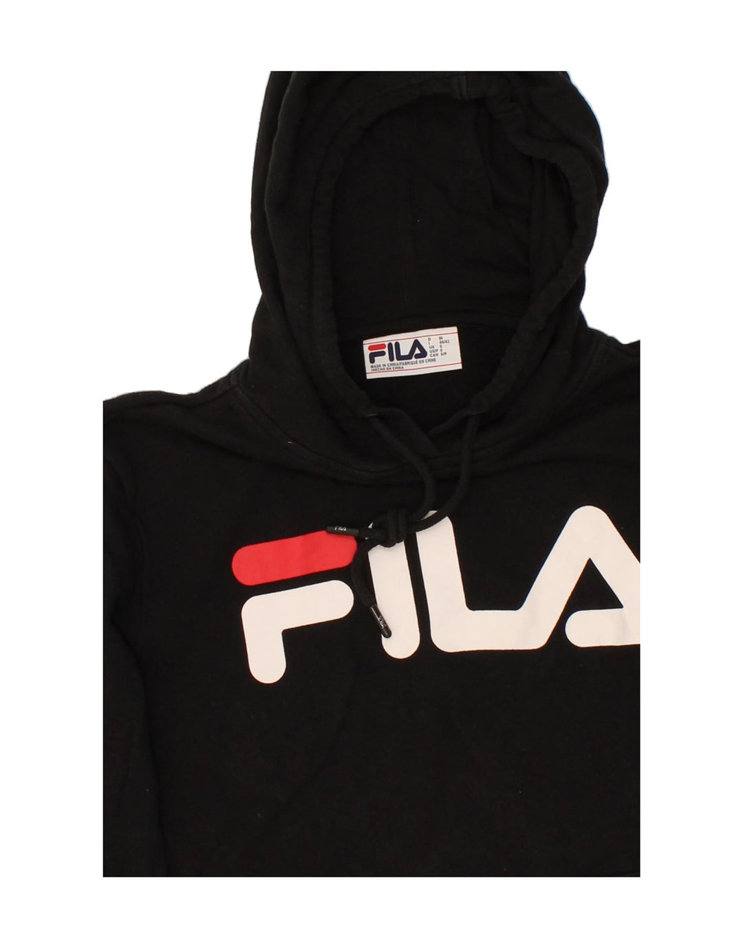 FILA Mens Graphic Hoodie Jumper Small Black Cotton Vintage Fila and Second-Hand Fila from Messina Hembry 