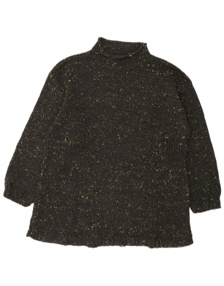 Maglione maglione vintage da donna con collo dolcevita UK 16 grande grigio screziato