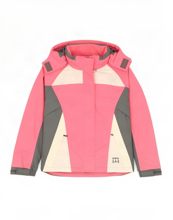 Giacca da sci vintage da donna con cappuccio UK 12 Poliammide color block rosa medio