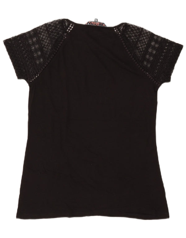 T-shirt da donna SUPERDRY UK 10 piccola in cotone nero