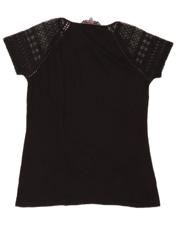 T-shirt da donna SUPERDRY UK 10 piccola in cotone nero