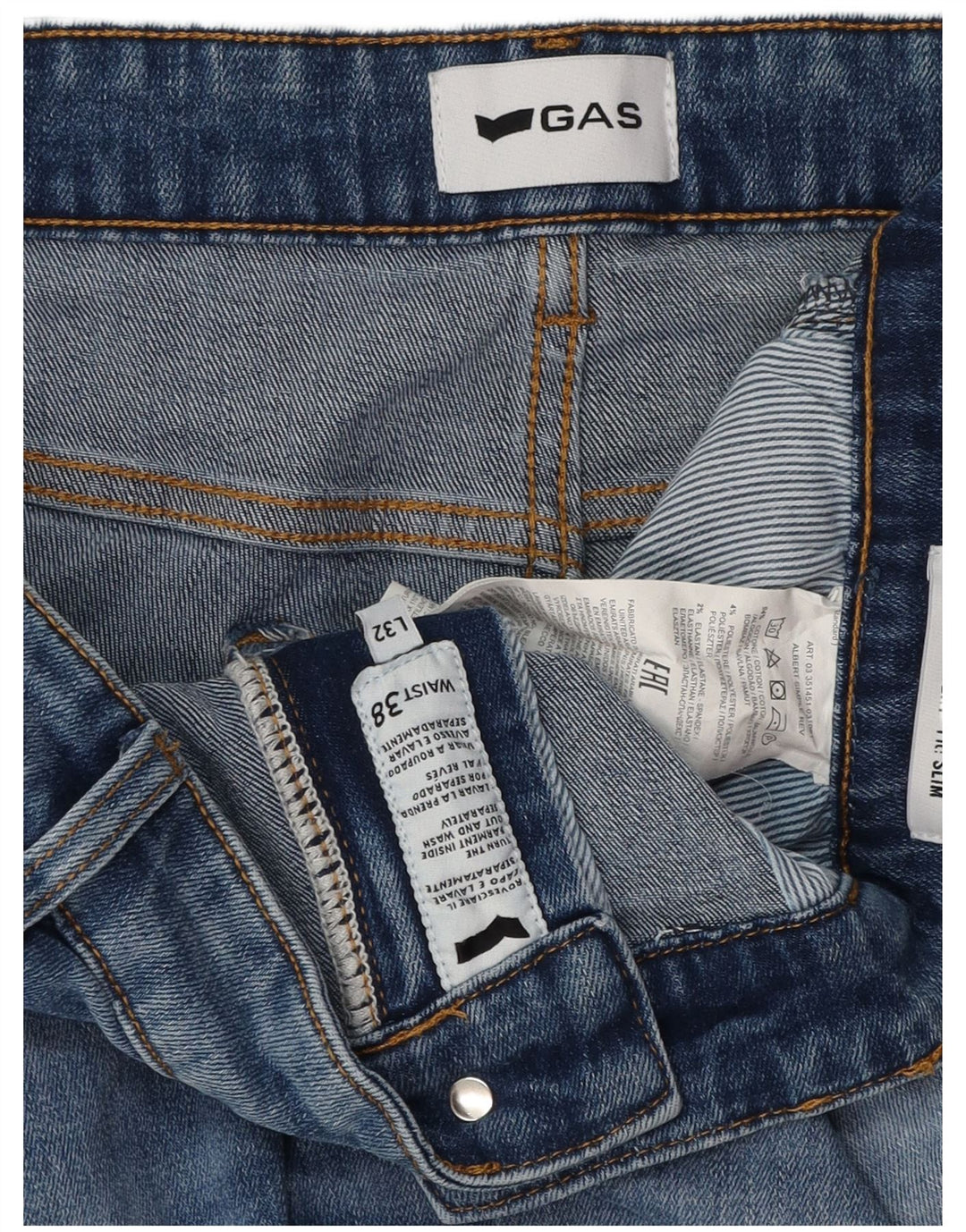 Jeans slim effetto consumato da uomo Gas W38 L32 cotone blu