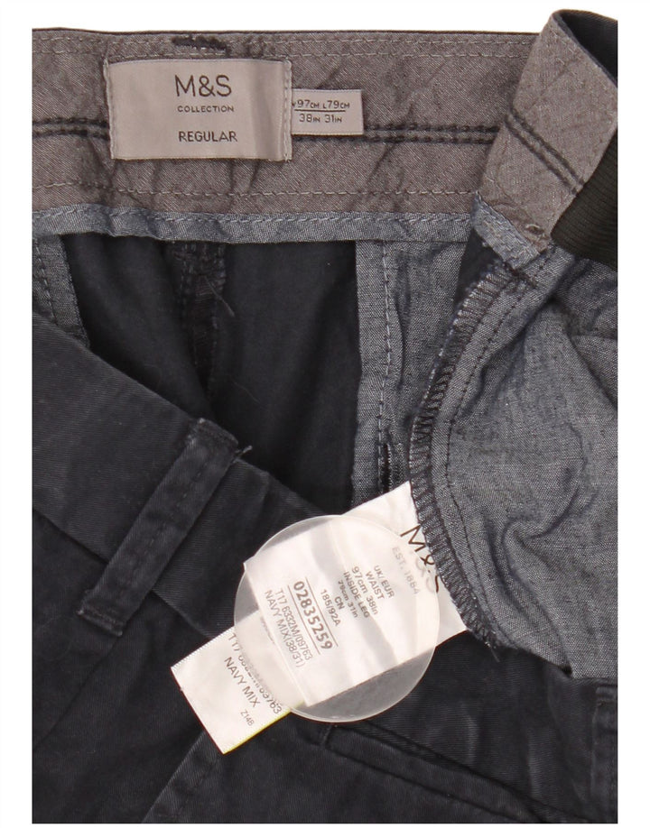Pantaloni chino regolari dritti da uomo Marks & Spencer W38 L31 Blu Navy