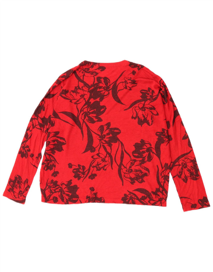 Maglione maglione girocollo da donna Marks & Spencer UK 14 rosso medio floreale
