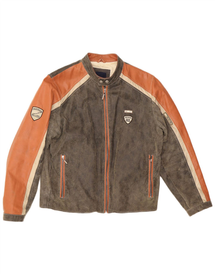 Giacca da pilota in pelle da uomo Tom Tailor UK 36 Piccola pelle color block marrone