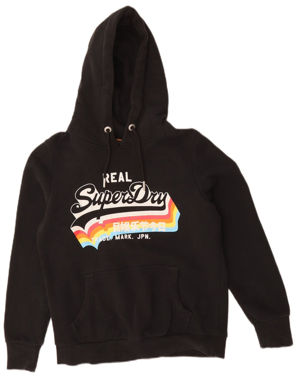 Felpa con cappuccio grafica da donna Superdry UK 14 grande cotone nero