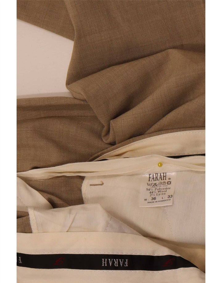Pantaloni da abito dritti da uomo Farah W36 L29 Poliestere beige