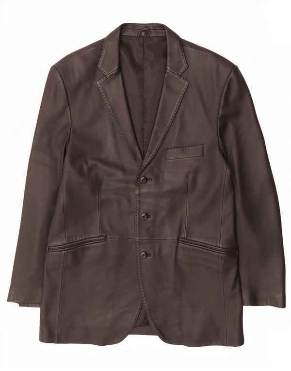 Giacca blazer in pelle da uomo a 3 bottoni Ben Sherman UK 40 grande nera