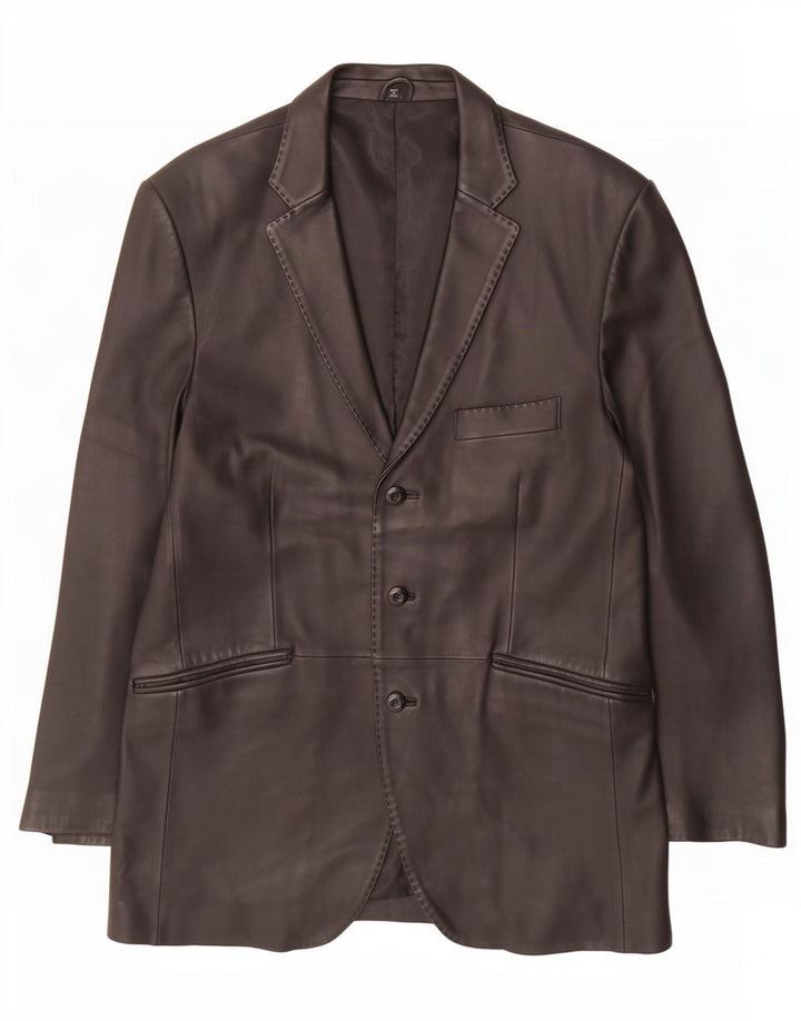 Giacca blazer in pelle da uomo a 3 bottoni Ben Sherman UK 40 grande nera