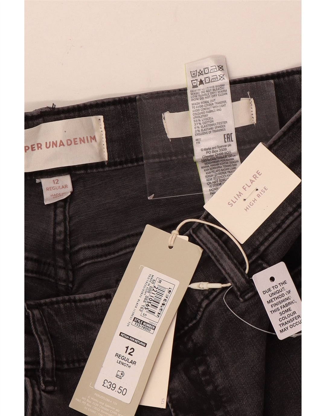 Jeans svasati a vita alta da donna Marks & Spencer UK 12 medio W28 L30 grigio