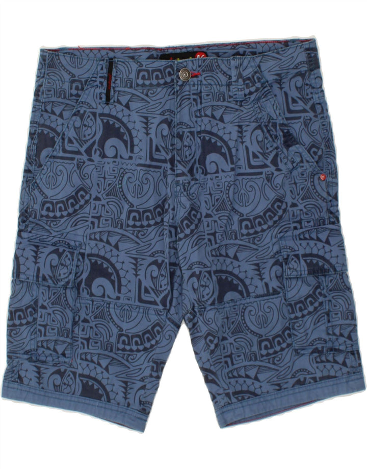 MISTRAL Mens Abstract Pattern Cargo Shorts IT 46 Small W32  Blue Cotton Vintage Mistral and Second-Hand Mistral from Messina Hembry 