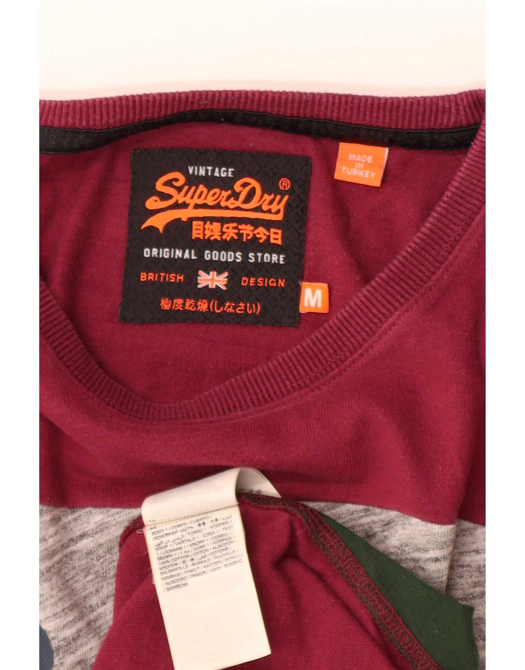 Top grafico da uomo Superdry a maniche lunghe in cotone color block rosso medio