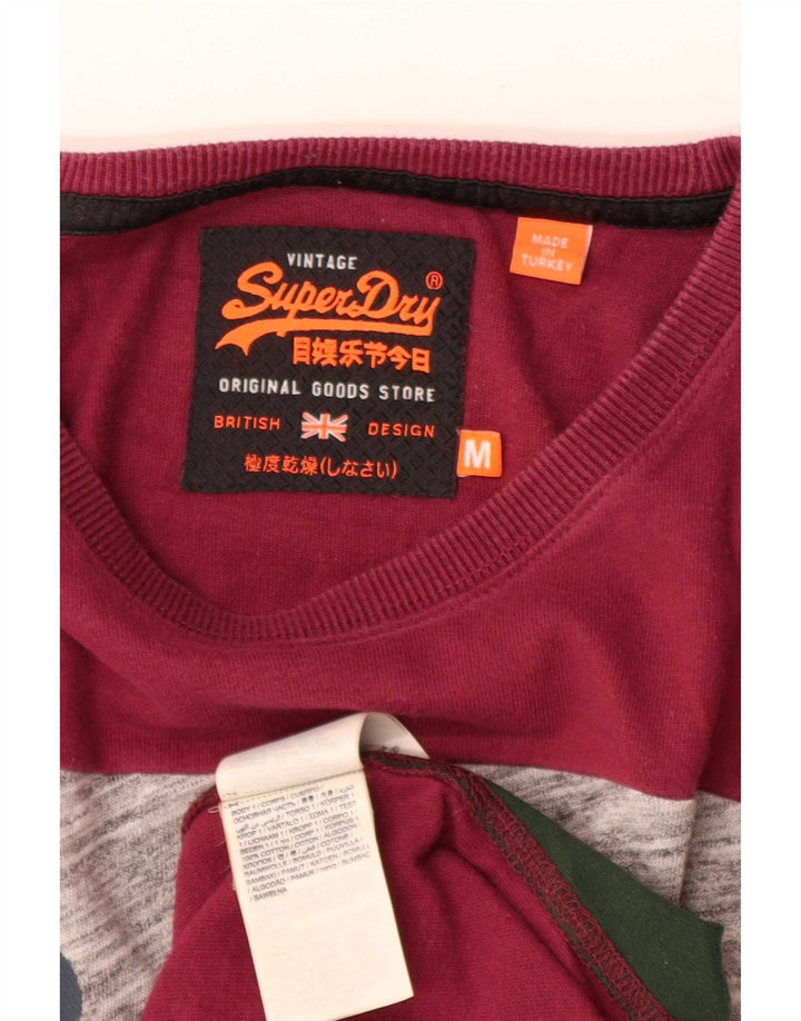 Top grafico da uomo Superdry a maniche lunghe in cotone color block rosso medio