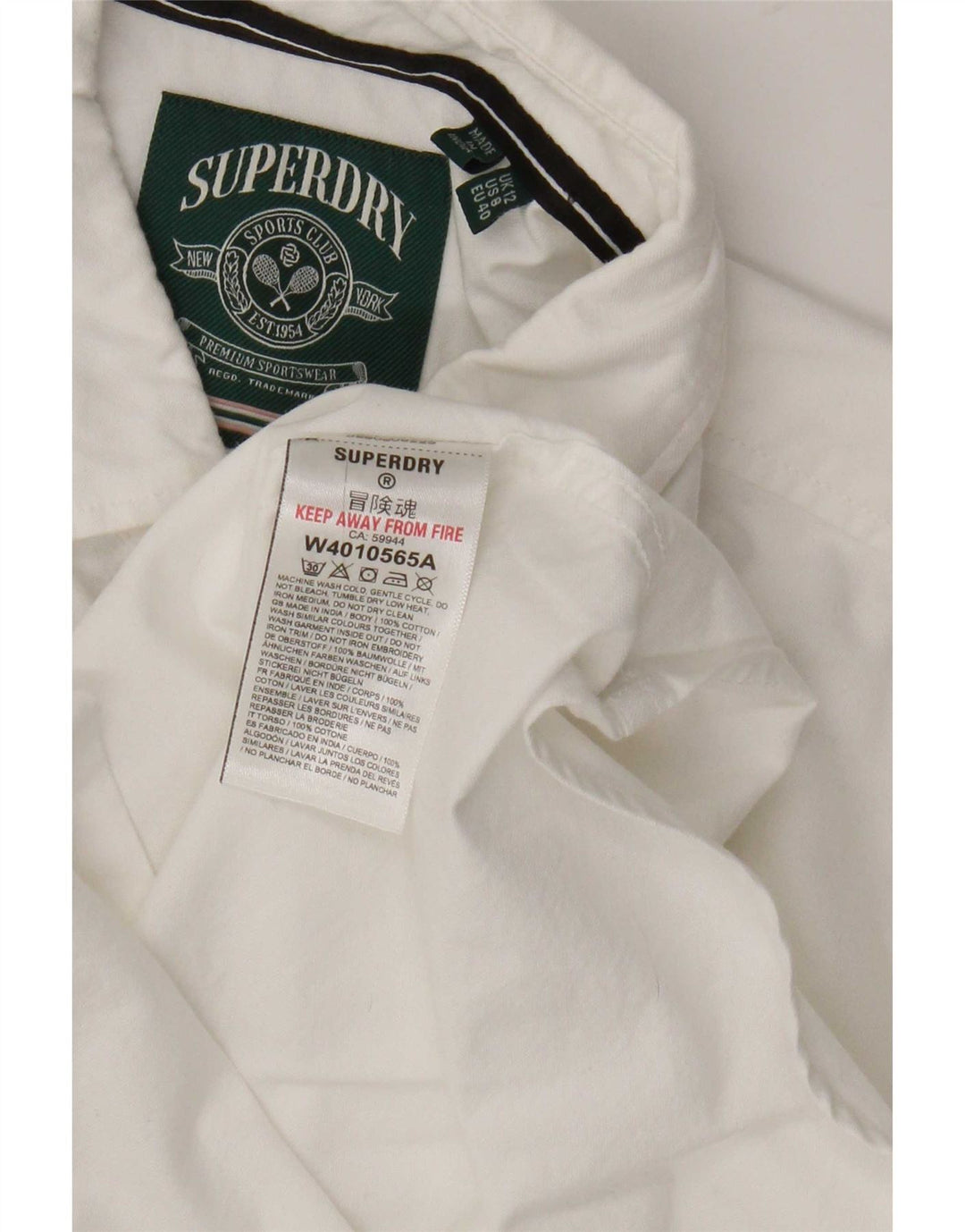 Camicia da donna Superdry UK 12 cotone bianco medio