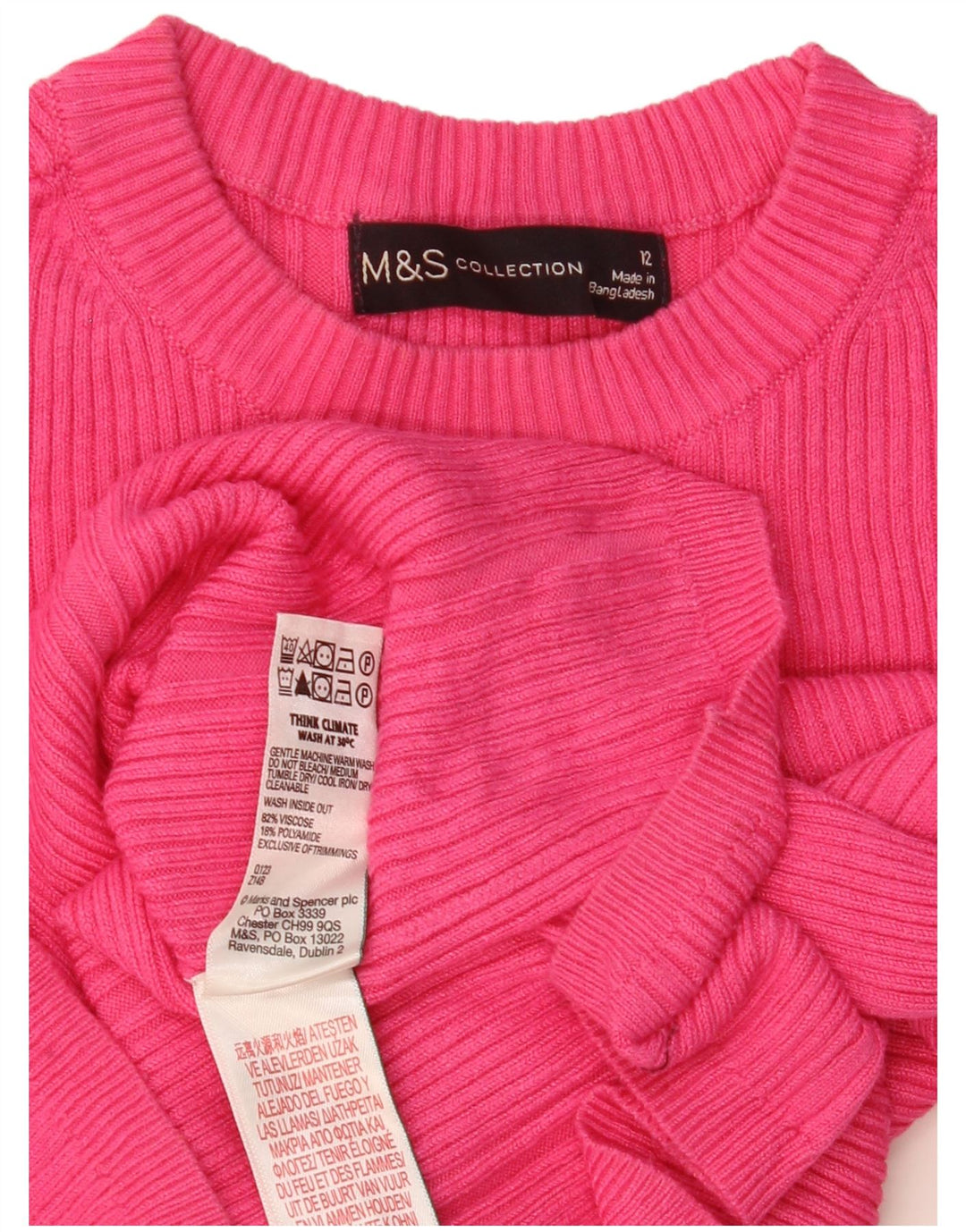Maglione maglione girocollo da donna Marks & Spencer UK 12 Viscosa rosa medio