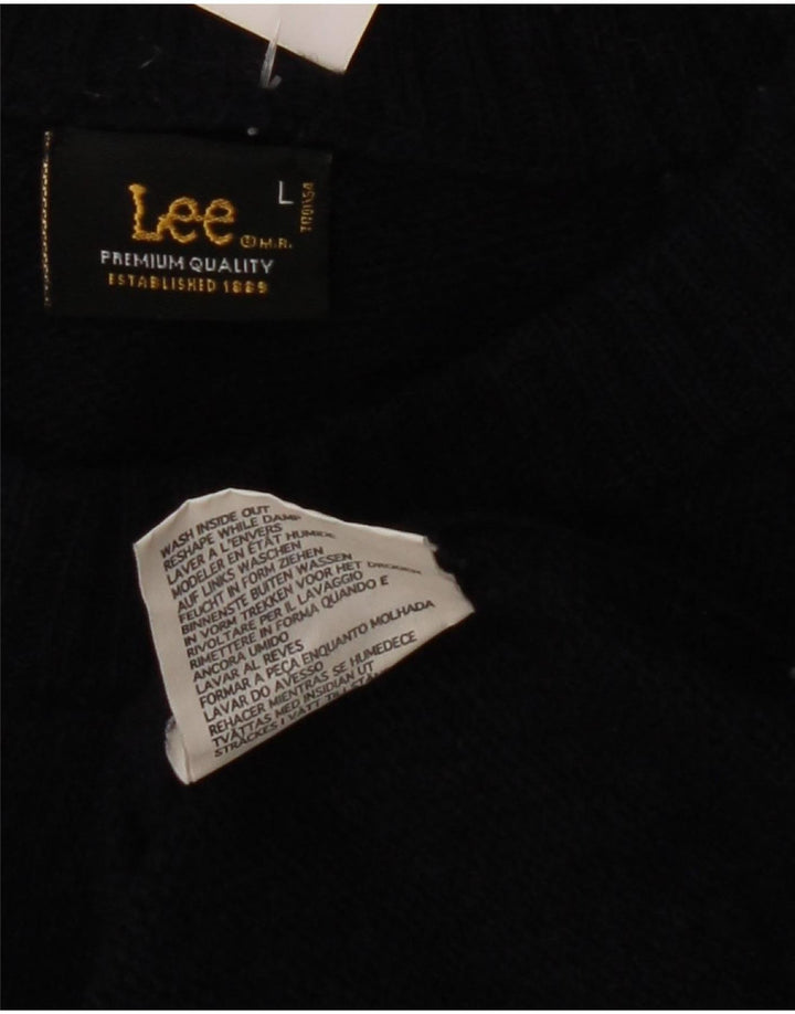 Maglione maglione girocollo con grafica da donna Lee grande in lana blu navy