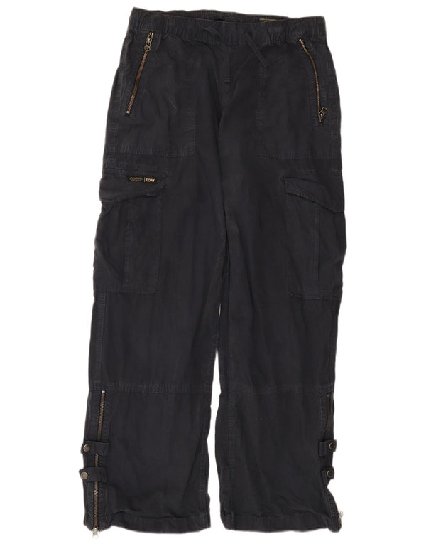 Pantaloni cargo dritti da donna SUPERDRY W28 L31 cotone blu navy