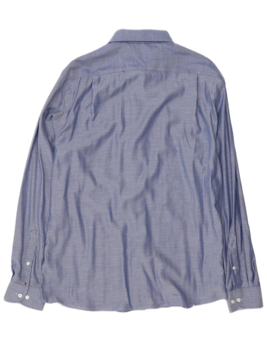 Camicia da uomo Tommy Hilfiger taglia 16 1/2 grande cotone a spina di pesce blu