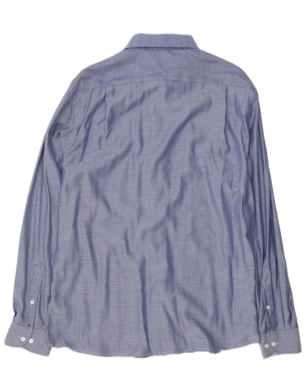 Camicia da uomo Tommy Hilfiger taglia 16 1/2 grande cotone a spina di pesce blu