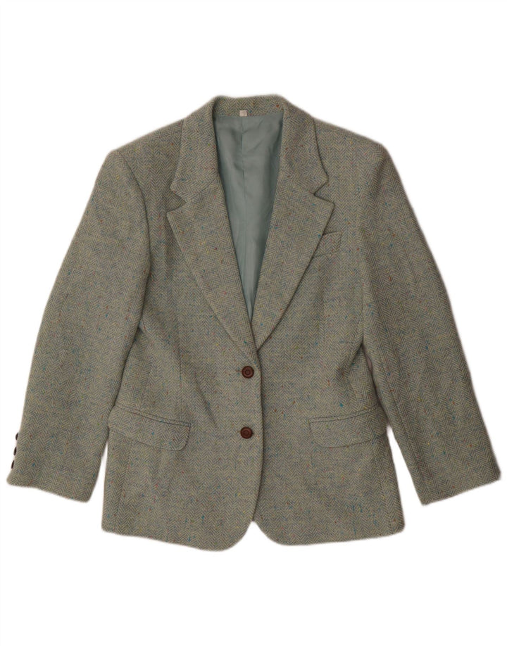 Giacca blazer vintage da donna a 2 bottoni IT 42 Lana a spina di pesce verde medio