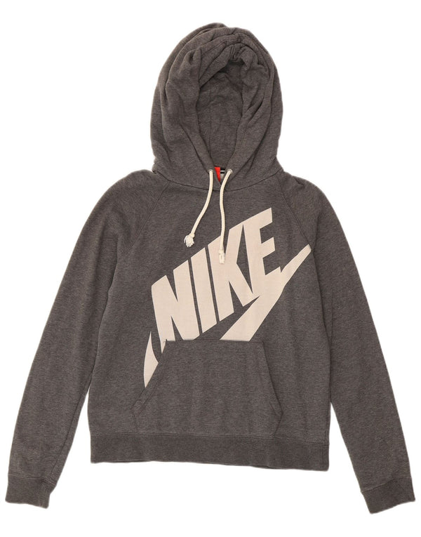 Felpa con cappuccio grafica da donna Nike UK 14 cotone screziato grigio medio