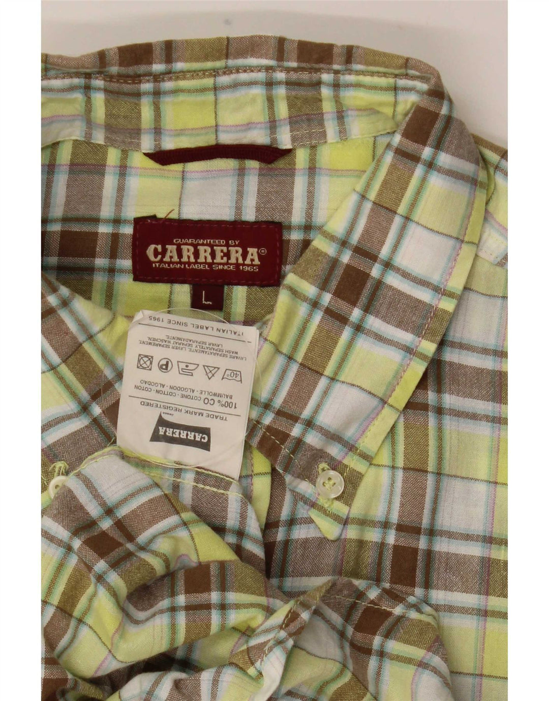Carrera Camicia a maniche corte da uomo in cotone a quadri verdi grandi